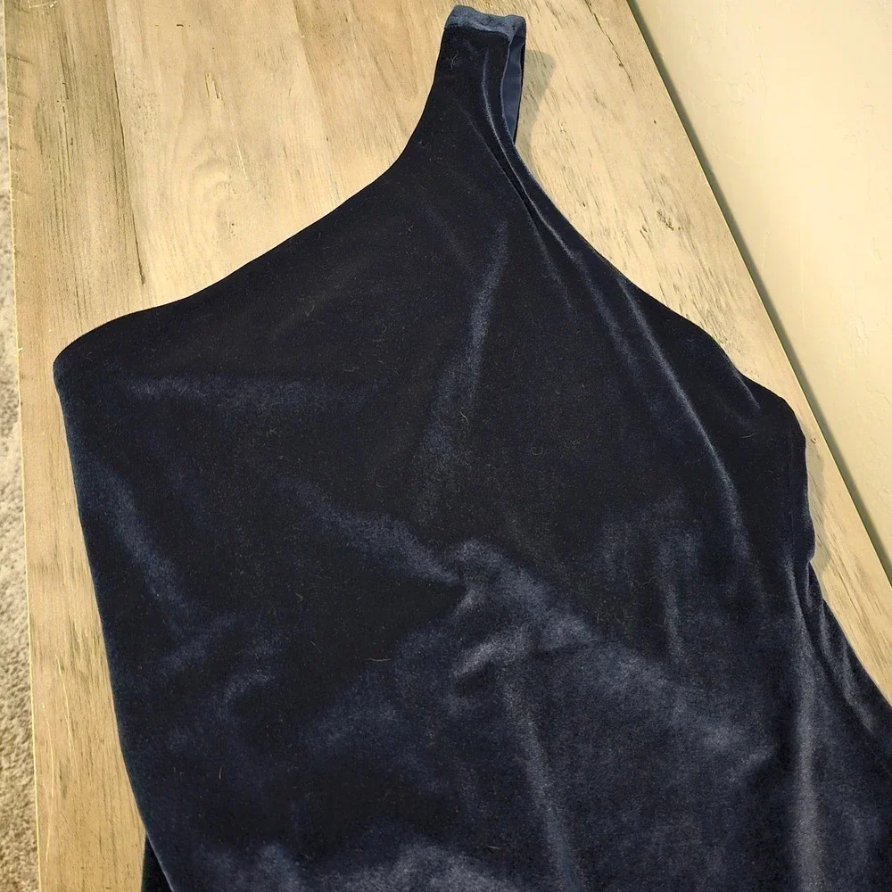 Fabletics Gigi Velour Bodysuit Bodysuit Medium Blue One Shoulder Snap Closure